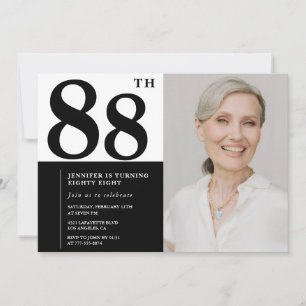 Chic Black White Photo 88th Birthday Invitation