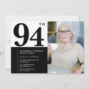 Chic Black White Photo 94th Birthday Invitation