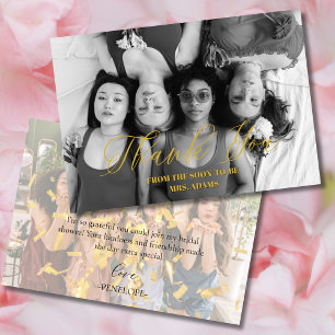 Chic Black White Photo Bridal Gold Thank You Card