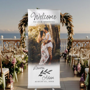 Chic Black & White Photo Wedding Welcome Retractable Banner