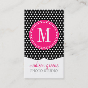 Chic Black White Polka Dots Hot Pink Personalised Business Card