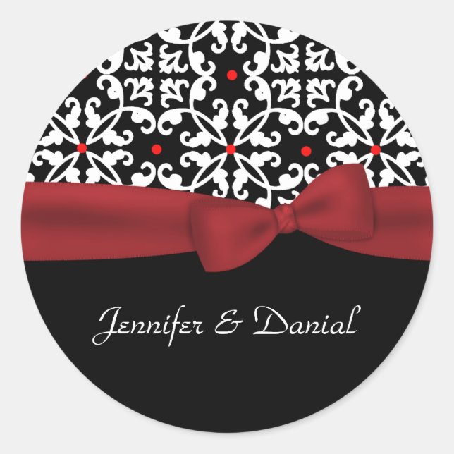 Chic Black, White, & Red Wedding Envelope Seal (Front)