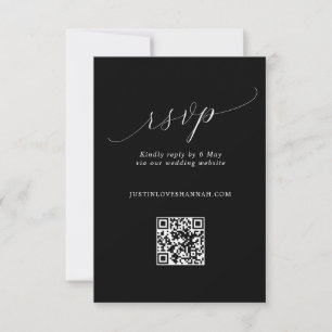 Chic Black & White Romantic Script Wedding QR Code RSVP Card