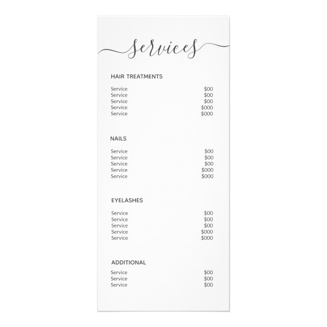 Chic Black White Salon Makeup Artist Service Menu (Back)