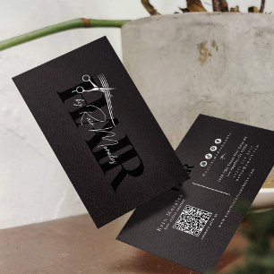 Chic Black/White Scissors Hairstylist Minimalist Business Card
