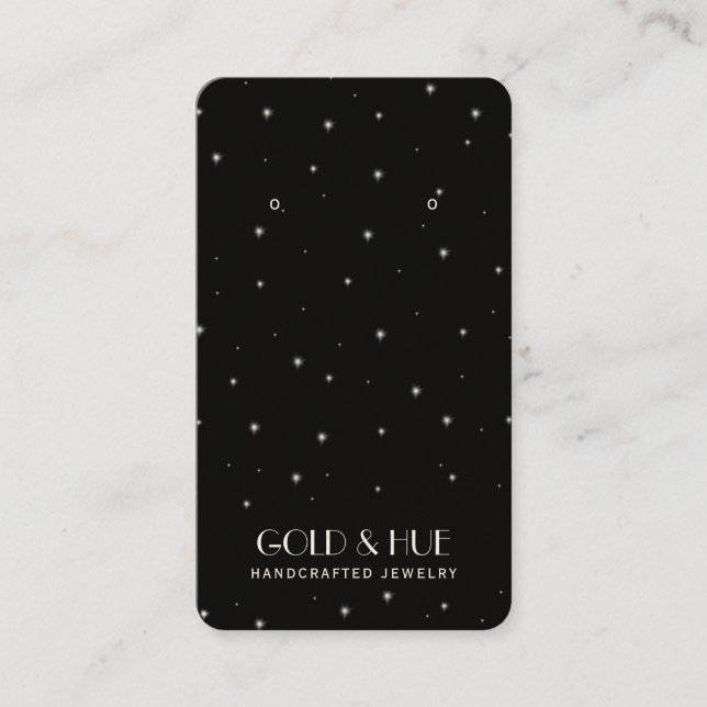 Chic black white sparkle elegant earring display business card (Front)