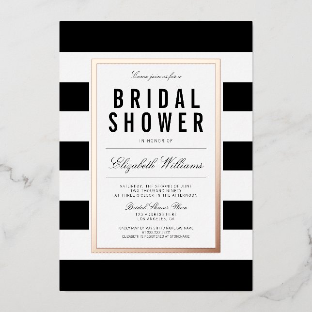 Chic Black White Striped Bridal Shower Rose Gold (Front)