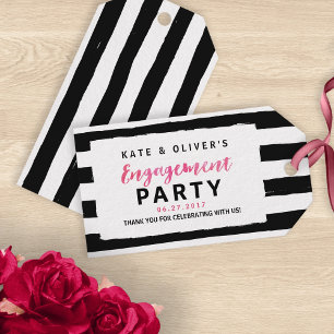Chic Black & White Stripes Engagement Party Gift Tags