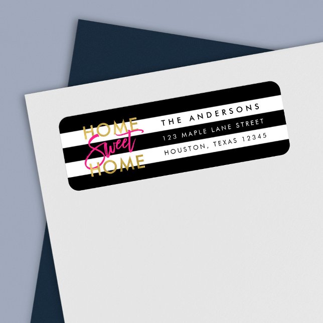 Chic Black & White Stripes Gold Home Sweet Home (Creator Uploaded)