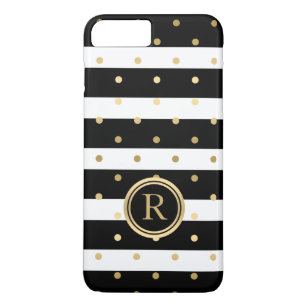 Chic Black & White Stripes Gold-Polka Dots iPhone 8 Plus/7 Plus Case