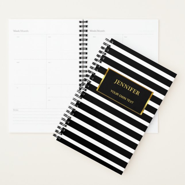 Chic black & white stripes gold stylish elegant planner (Display)