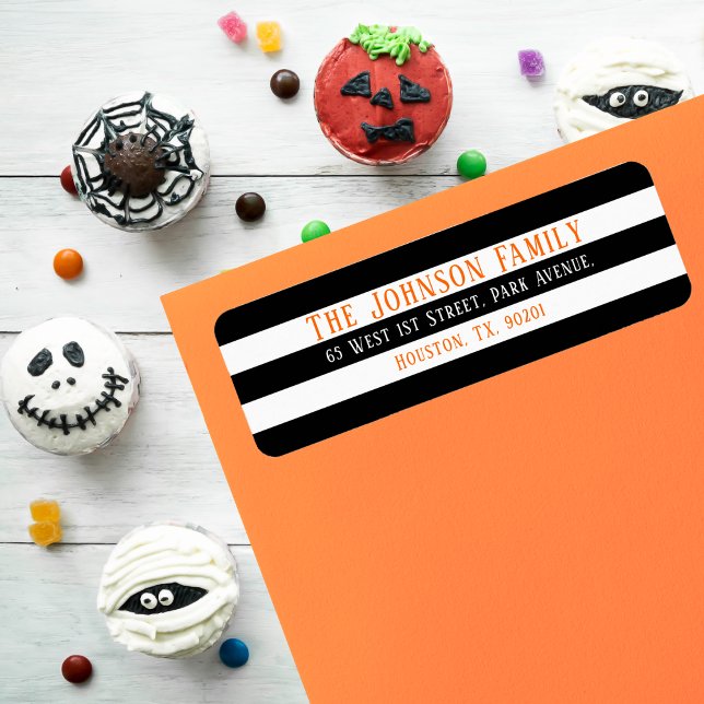 Chic Black White Stripes Halloween Return Address (Chic Black White Stripes Halloween Return Address Label)