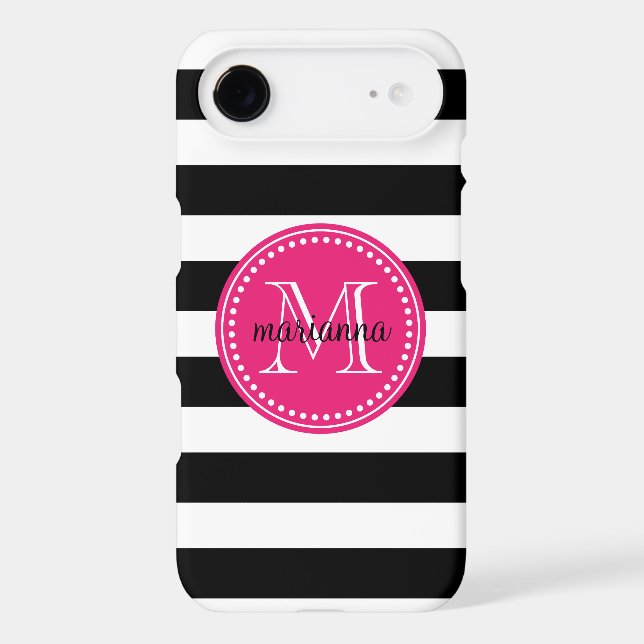 Chic Black & White Stripes Personalised Monogram Case-Mate iPhone Case (Back)