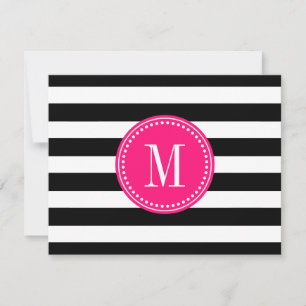 Chic Black & White Stripes Personalised Monogram Invitation