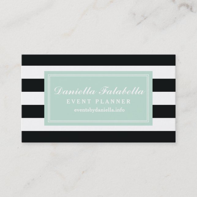 Chic Black & White Stripes Professional Template Business Card (Front)