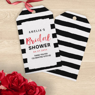 Chic Black & White Stripes Red Bridal Shower Gift Tags