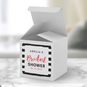Chic Black & White Stripes Red Bridal Shower Square Sticker