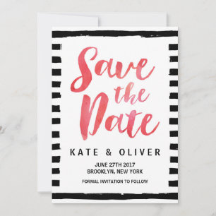 Chic Black & White Stripes Save the Date Card