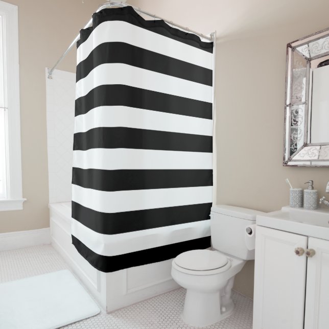 Chic Black & White Stripes Shower Curtain (In Situ)