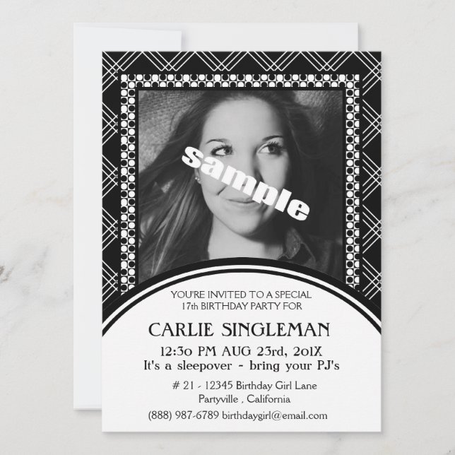 Chic Black White Teen Tween Birthday Party Invitation (Front)