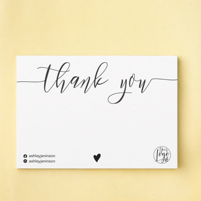 Chic black white thank you script logo qr code card (Chic black white thank you script logo qr code)