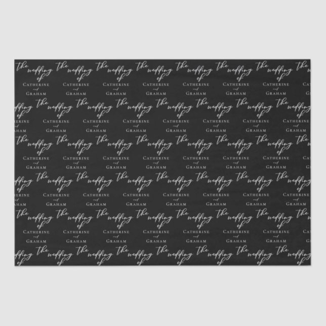 Chic Black White Typography Personalised Wedding Tissue Paper (Front)