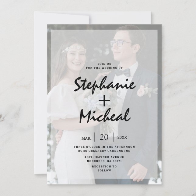 Chic Black & White Vellum Effect Photo Wedding Invitation (Front)