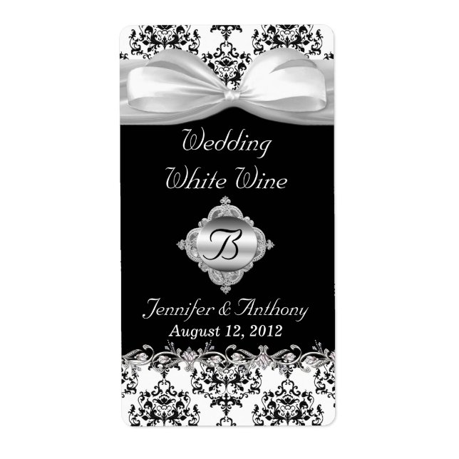Chic Black & White Wedding Mini Wine Labels (Front)