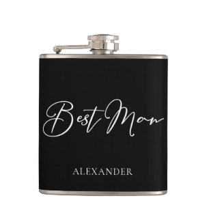 Chic Black White Wedding Modern Custom Best Man Hip Flask