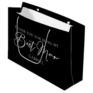 Chic Black White Wedding Modern Custom Best Man Large Gift Bag
