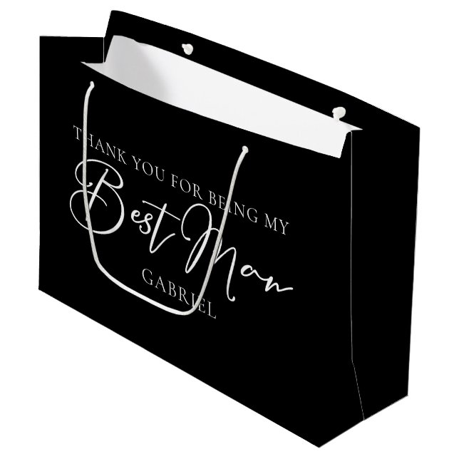Chic Black White Wedding Modern Custom Best Man Large Gift Bag (Front Angled)
