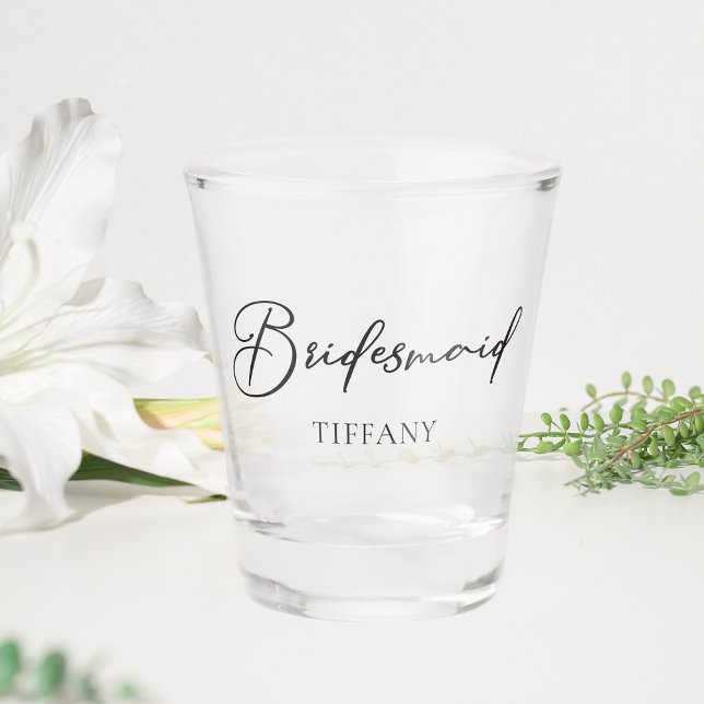 Chic Black White Wedding Modern Custom Bridesmaid Shot Glass (Creator Uploaded)