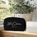Chic Black White Wedding Modern Custom Groom Dopp Kit<br><div class="desc">This chic,  simple groom toiletry bag features your best man's name under minimalist white typography on black. Customise this elegant,  modern gift for your wedding or bachelor party.</div>