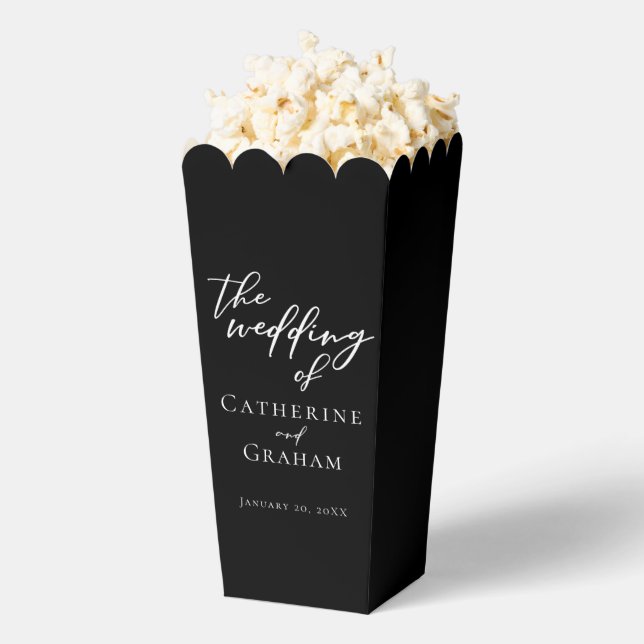 Chic Black White Wedding Personalized Popcorn Favour Box (Popped)