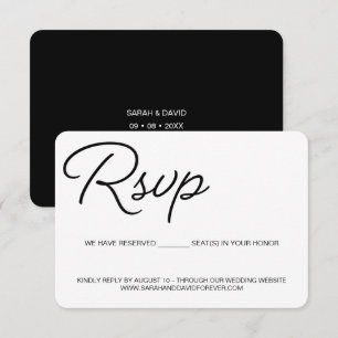 Chic Black white wedding We reserved seat RSVP Card