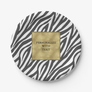 Chic Black White Zebra Print Paper Plate