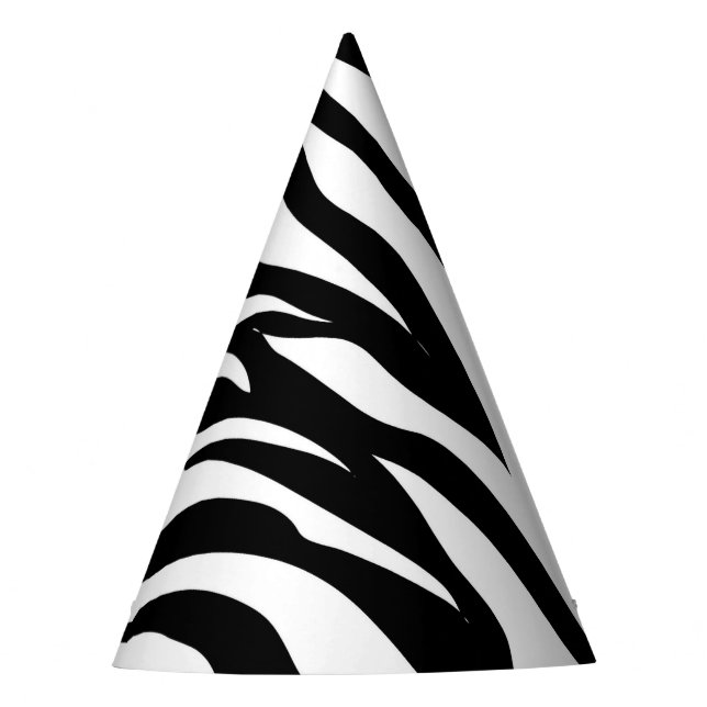 Chic black white zebra print safari birthday party hat (Front)