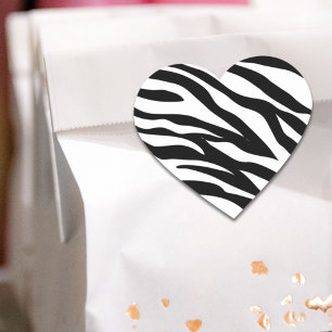 Chic black white zebra print safari birthday party heart sticker