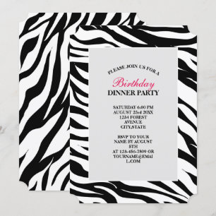 Chic black white zebra print safari birthday party invitation