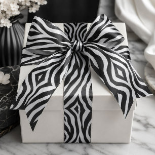 Chic black white zebra print safari birthday party satin ribbon