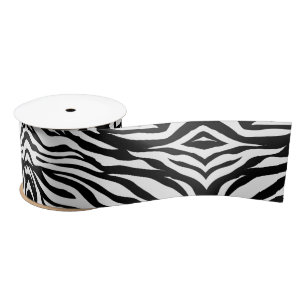 Chic black white zebra print safari birthday party satin ribbon