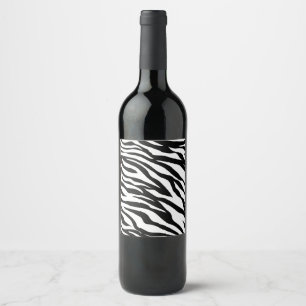 Chic black white zebra print safari birthday party wine label