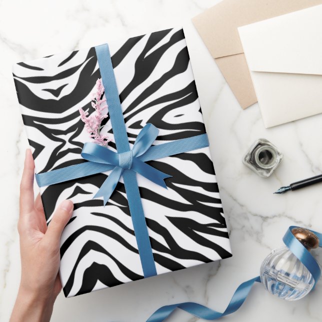 Chic black white zebra print safari birthday party wrapping paper (Gifting)