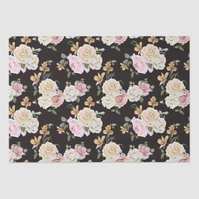 Chic Black with Floral Bouquets Tissue Paper (Front)