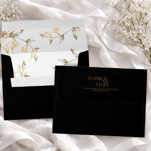 Chic Black with White and Gold Floral Wedding Envelope