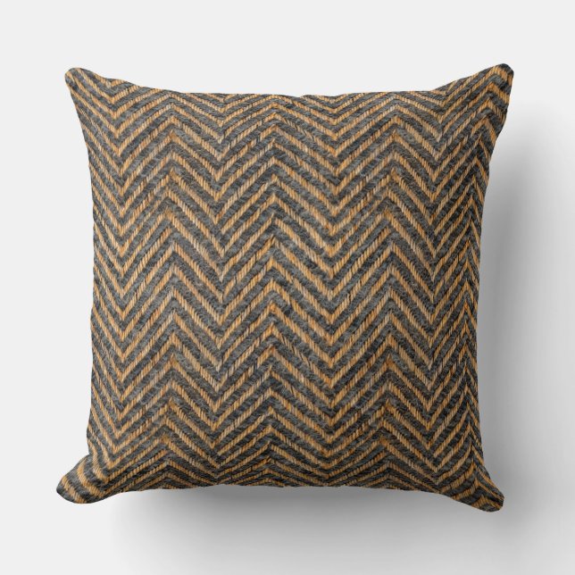 Chic black yellow chevron cushion (Front)