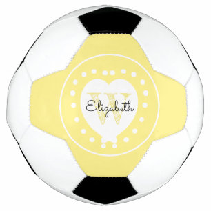 Chic Black Yellow Initial Monogram White Heart Football
