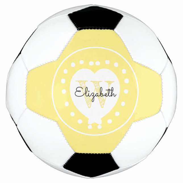 Chic Black Yellow Initial Monogram White Heart Football (Front)