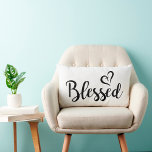 chic BLESSED script lettering Lumbar Cushion<br><div class="desc">Where there is love,  there is life. chic BLESSED script lettering in black with cross heart symbol</div>