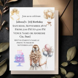 Chic Blonde Girl 13th Birthday Party Invitation